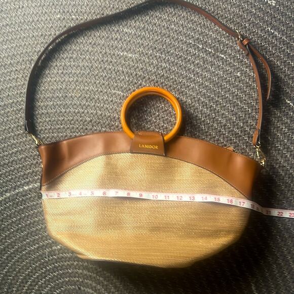 Lanidor Woven Satchel Purse w/ Leather Details Wood Top Handle Adjustabl… - Picture 7 of 9